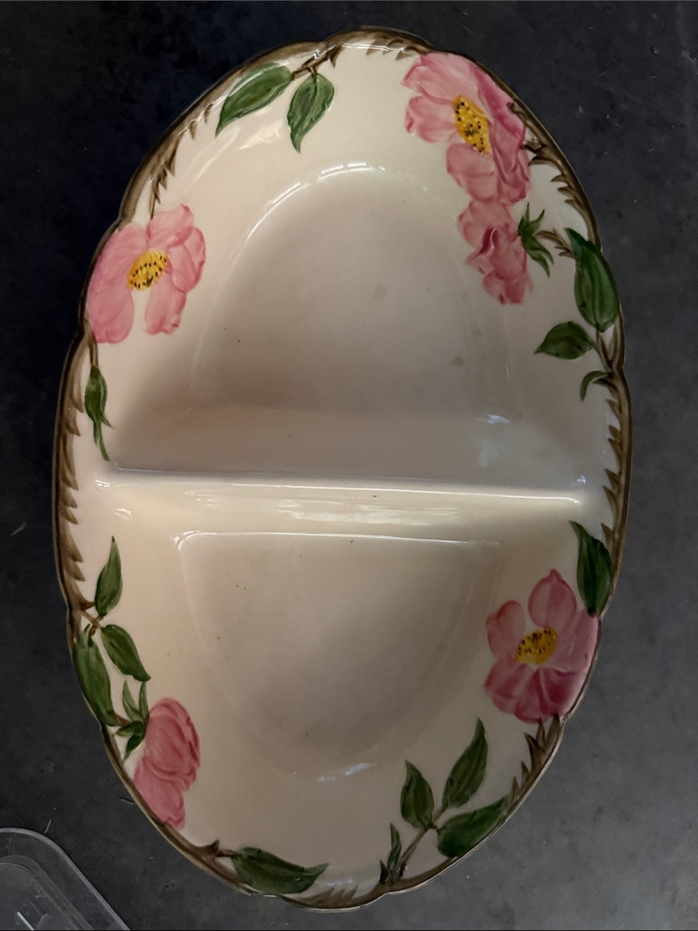 Old Desert Rose Franciscan Pottery Vegetable Divided Serving Dish (chipped)